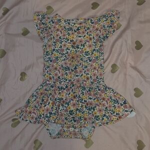 Posh Peanut Floral Kids One Piece - Pink and Yellow